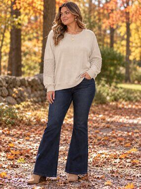 d &co Canyon Retreat Sweater Decorated Sleeve Oatmeal NWOT XL